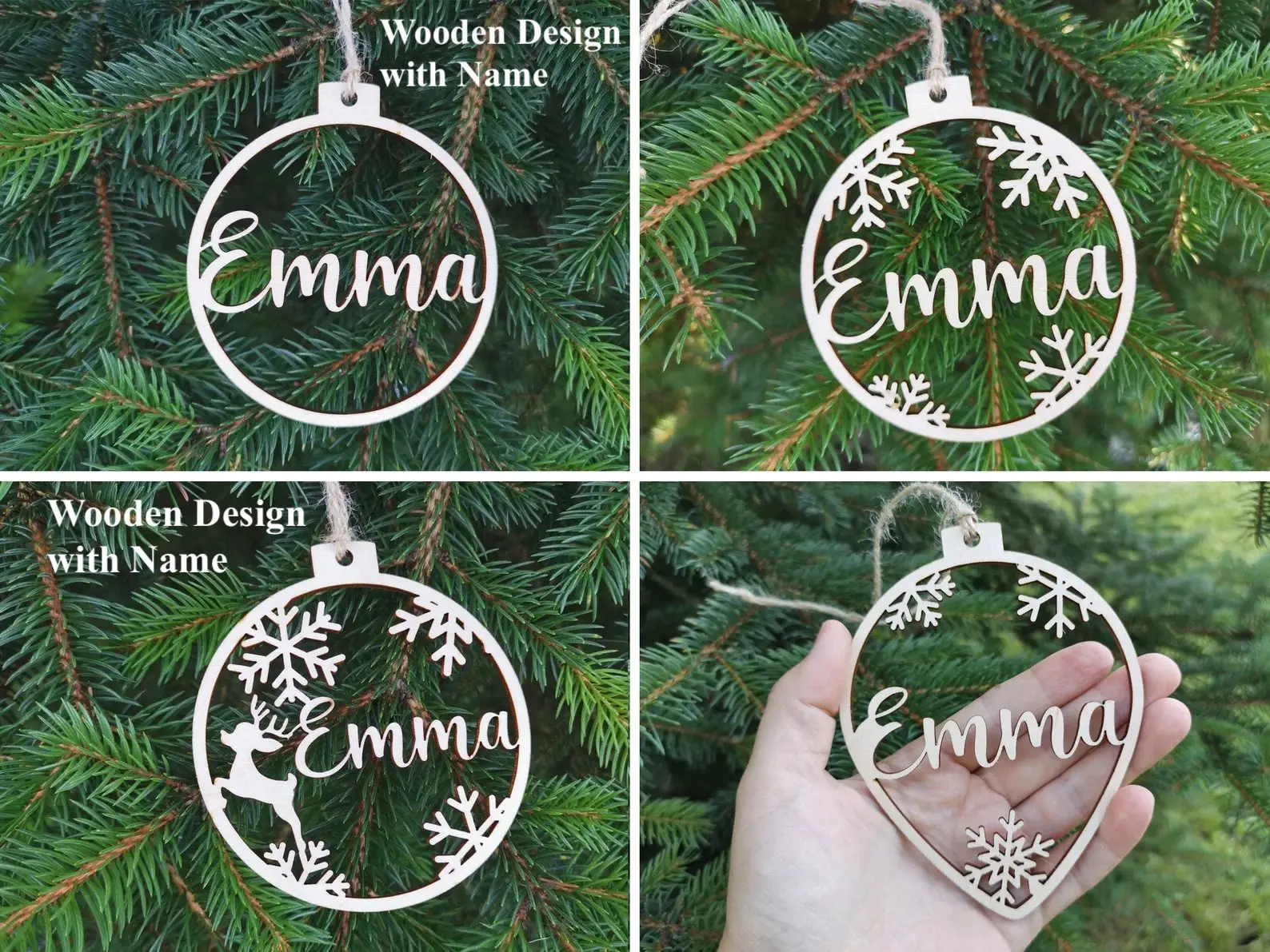 christmas name ornaments wooden