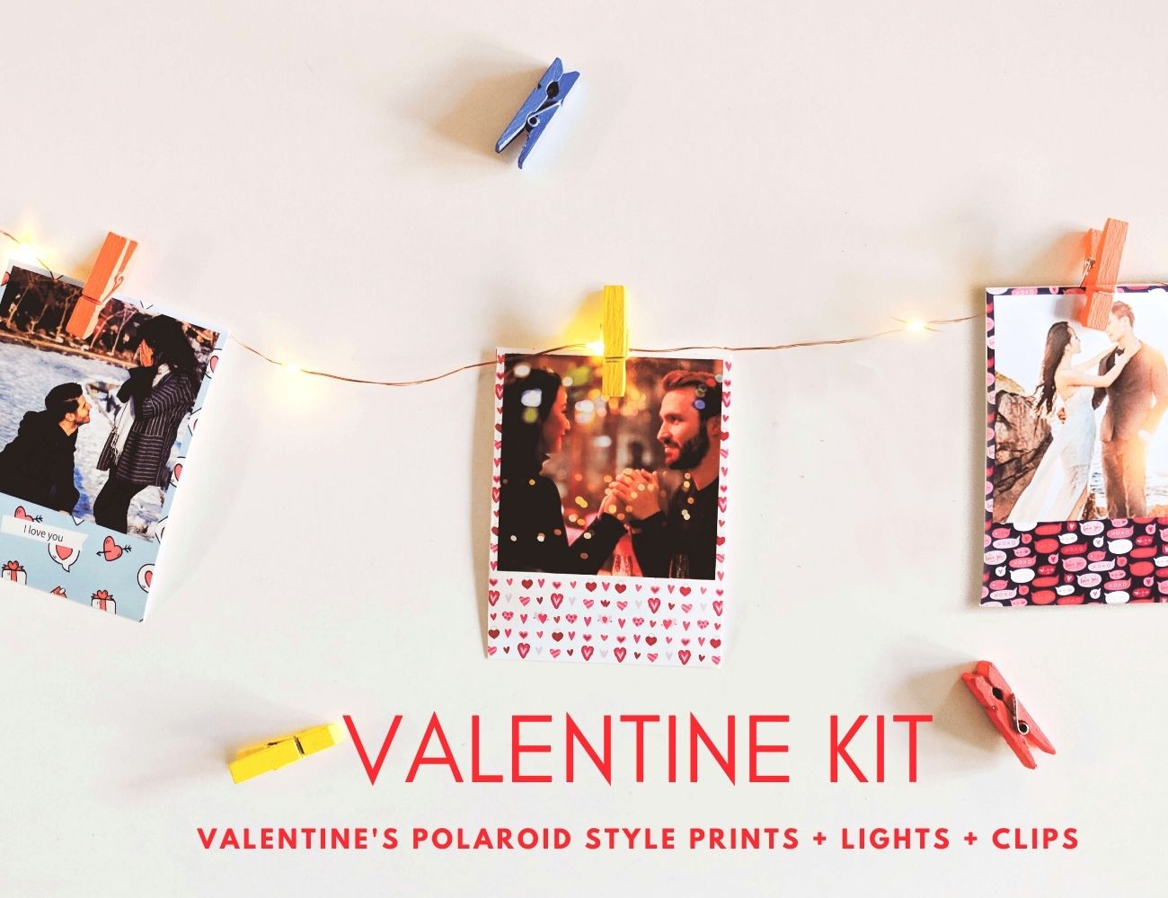 hanging polaroid with lights for valentines