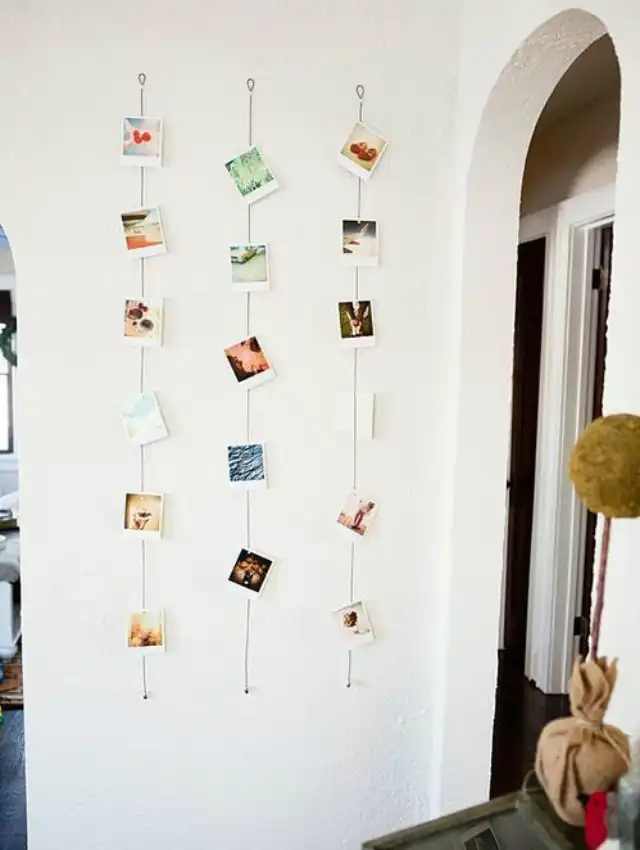 Magnetic photo rope on a wall hanging