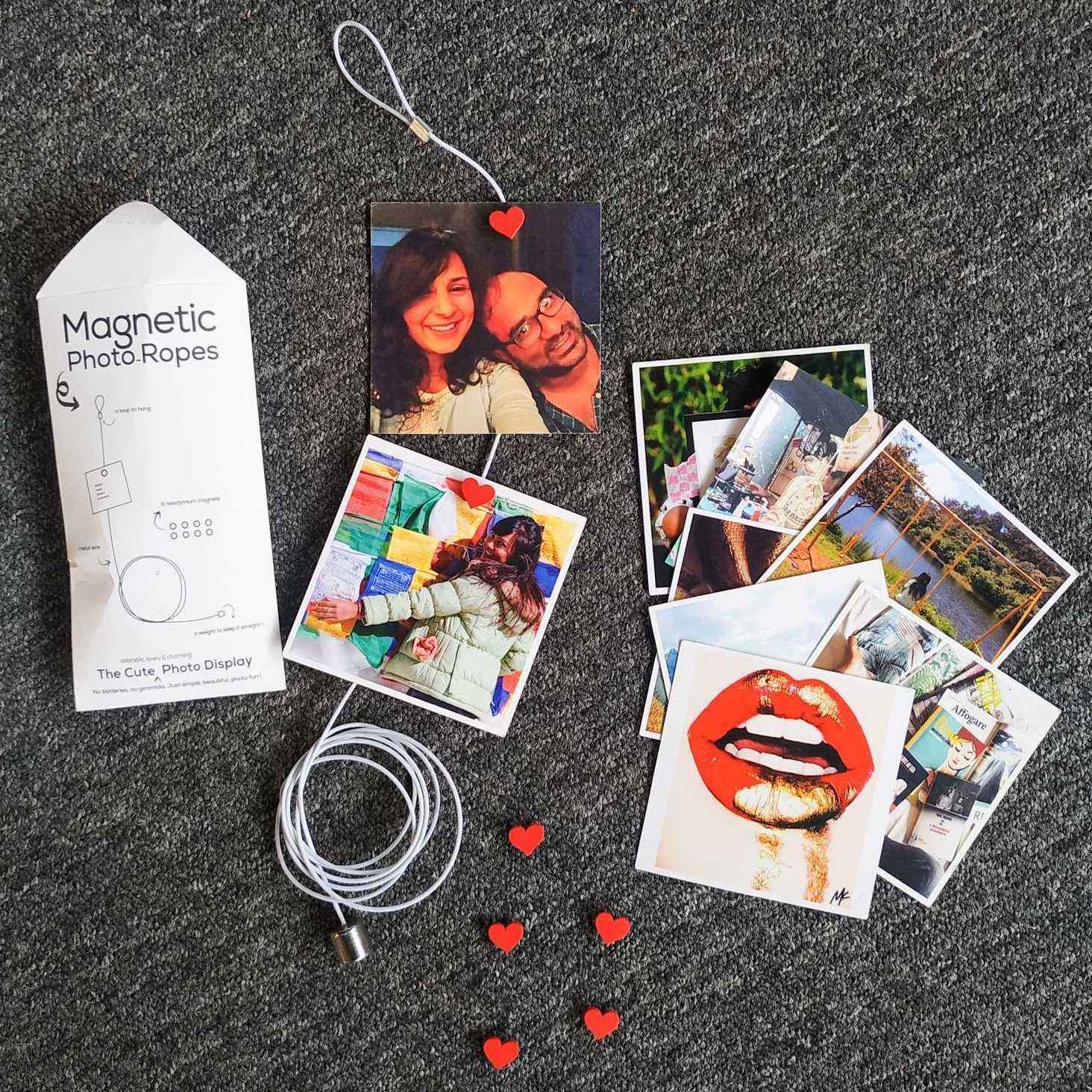 very unique magnetic photo rope with heart magnets hanging for valentine decor