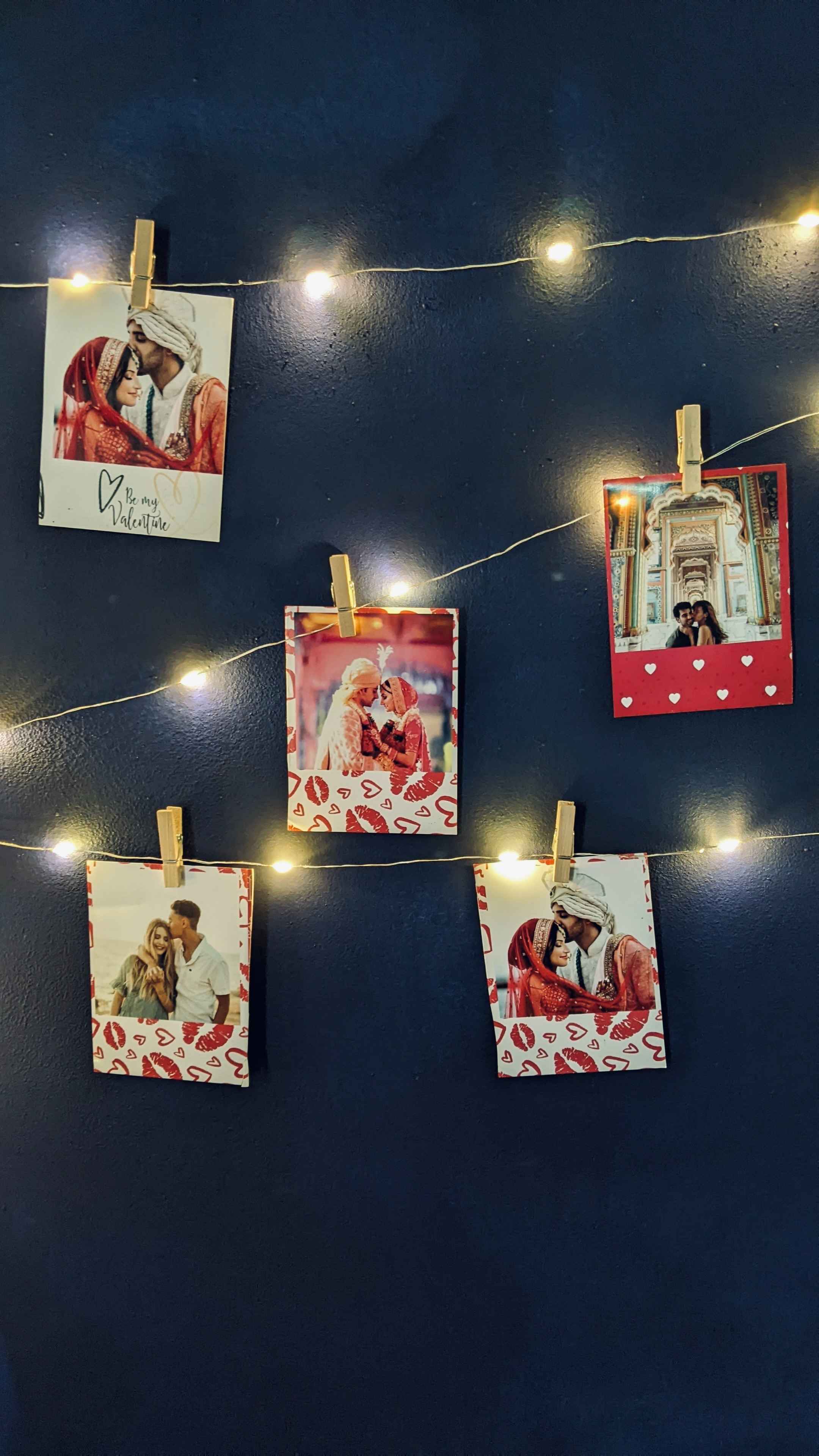 valentines polaroid prints with lights n clips